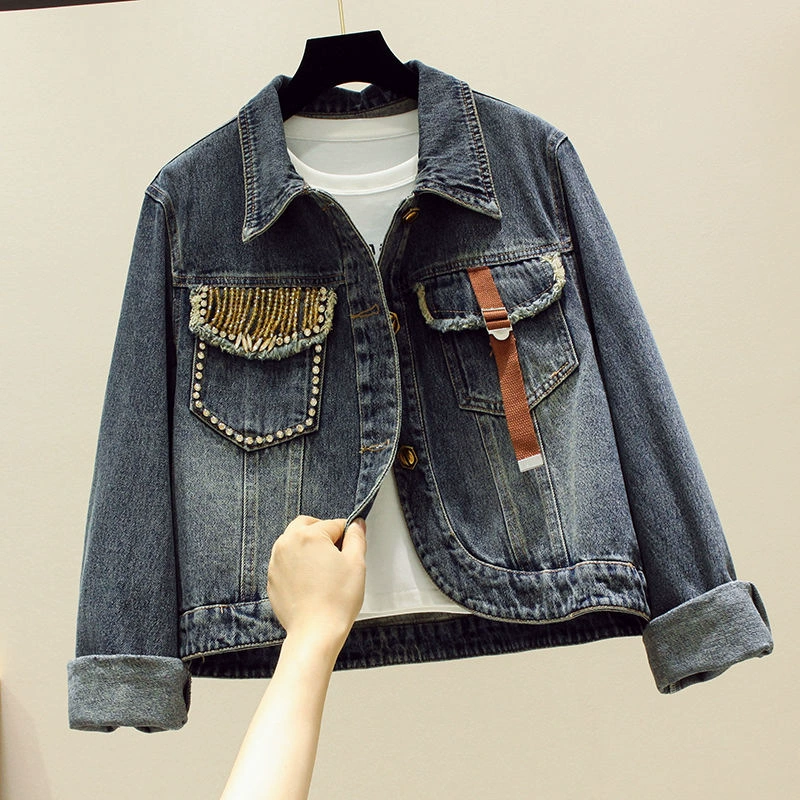 Denim retro short jacket, sexy long-sleeve