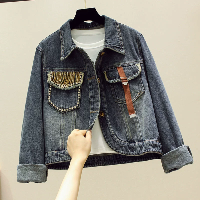 Denim retro short jacket, sexy long-sleeve