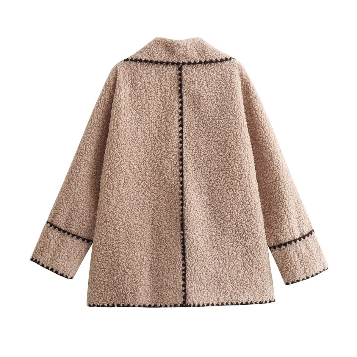 Women's 2024 new style casual granular fleece slim fit lamb wool coat B62905_voghion.com