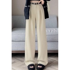 杏色西装阔腿裤女2025秋冬款加绒加厚高腰垂感直筒休闲百搭裤子女