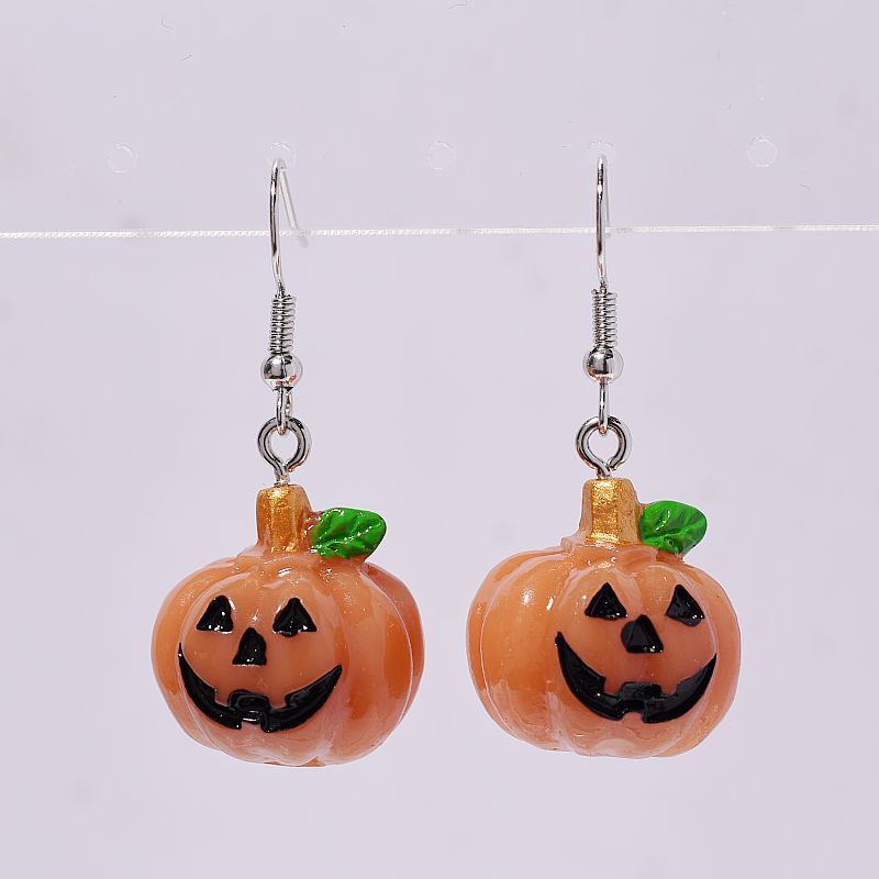 欧米の国境を越えて人気のあるハロウィーンの新型アニメかわいい立体樹脂ペンダントカボチャのイヤリング女|undefined