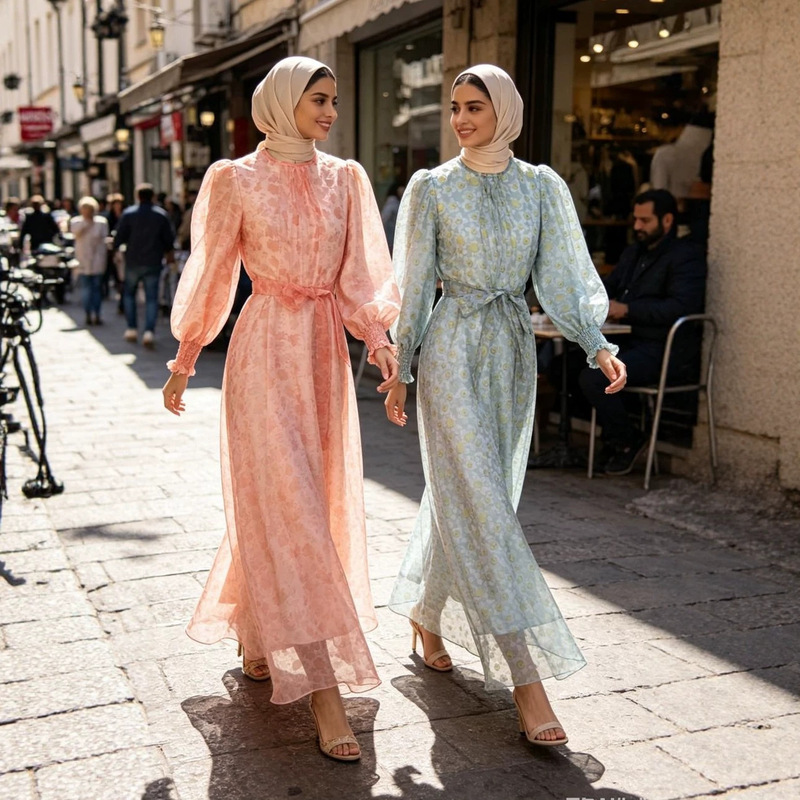 Cross-Border New Model Factory Direct Sale Turkish Pakistani Women's Fashionable Floral Organza Dress Gown