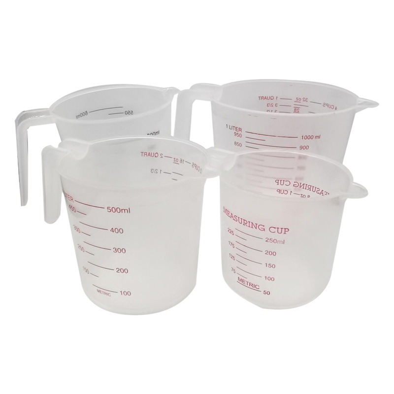 Taza de medición de plástico del hogar transparente con escala taza de medición taza de cocina hornear herramienta de medición traje