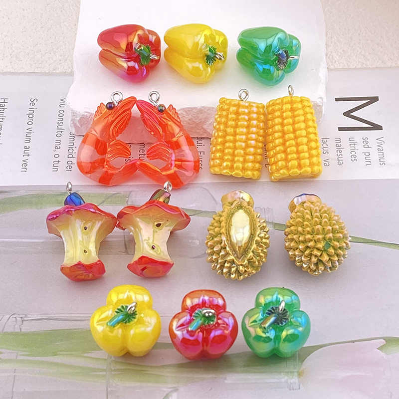 55g Weight Pendant Jewelry Making Type 31*20mm, 32*24mm Jewelry Making Size DIY Jewelry Accessories Classification 10 PCS/Package Quantity Resin Material Durian, Corn, Shrimp Pattern All Seasons Season Cute Style 10 PCS/Package 31*20mm 32*24mm Resin Durian Corn Shrimp Pendant 6