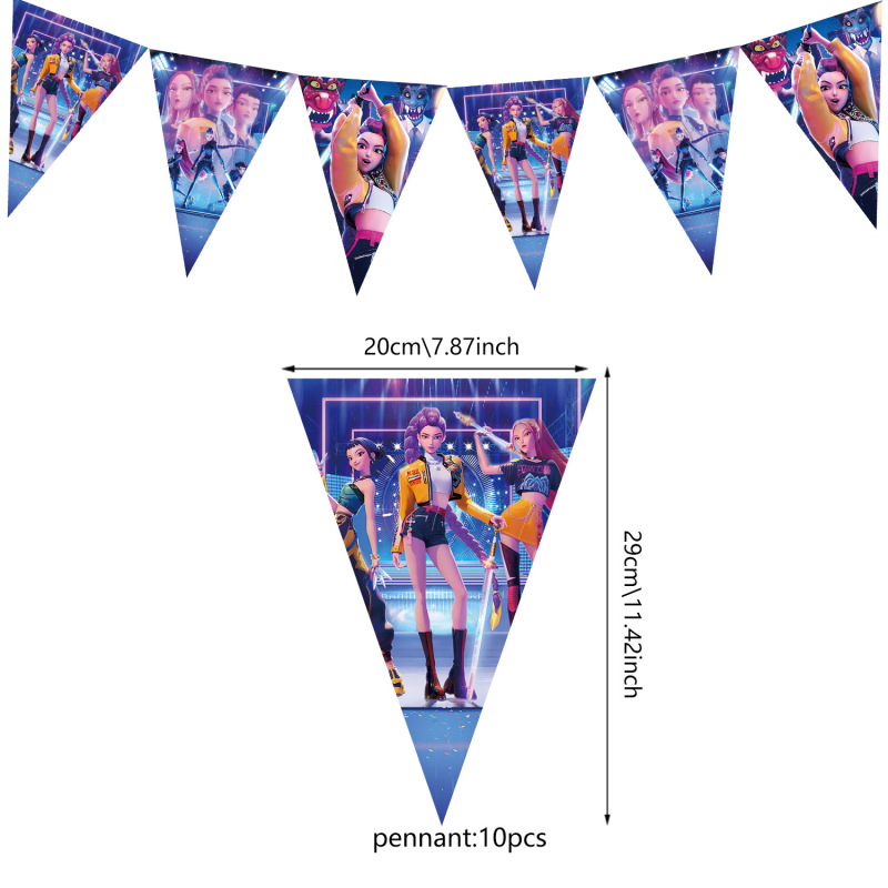 动画K-POP猎魔女团主题生日派对布置拉旗纸盘纸杯纸巾气球用品|undefined