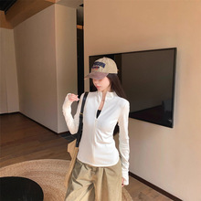 实拍~半高领磨毛套头外套女秋冬韩系简约甜辣修身显瘦上衣女装