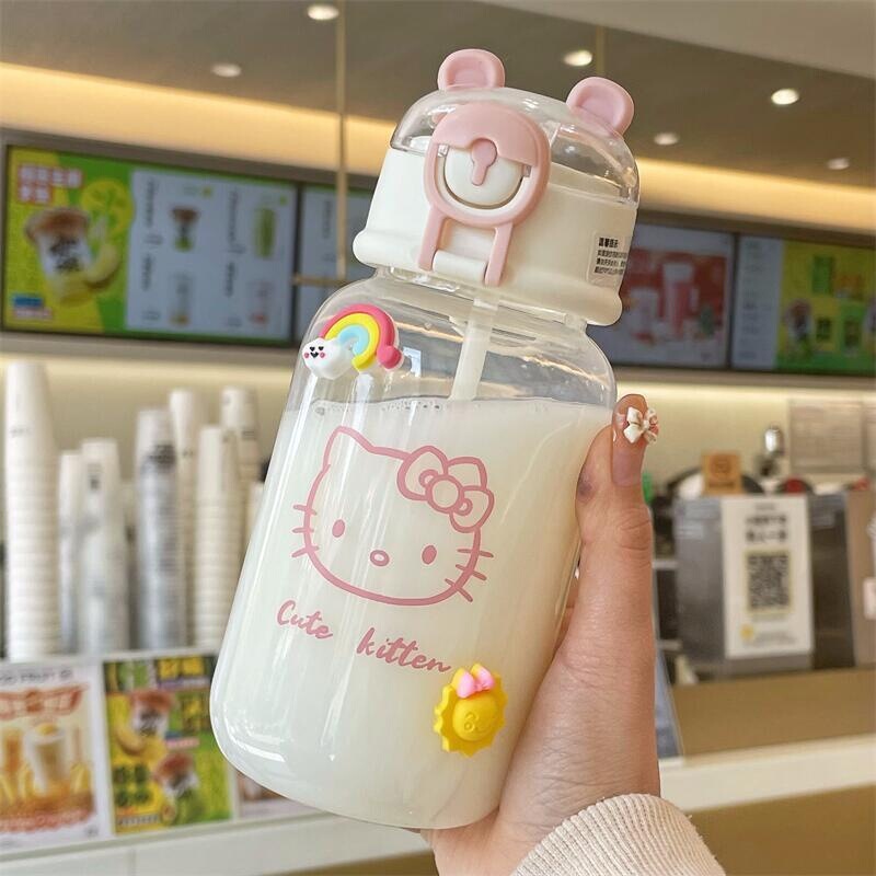 Plastic Straw Cup Summer Student Cute Water Cup Ins Style Girl Plastic Cup Little Bear Portable Cup