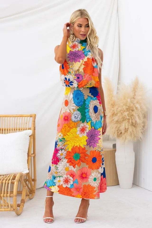 Sleeveless Sleeve Length Wholesale Women's Vacation Flower Holiday Round Neck Sleeveless Sheath Dress