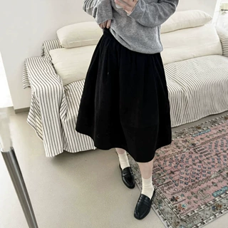 2026韩系简约高级感A字半身裙女松紧腰宽松遮胯显瘦中长款伞裙女