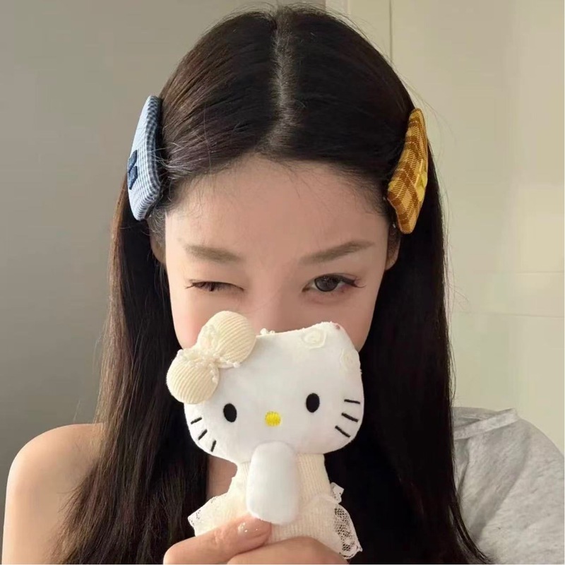 一个甜妹日系可爱蓝格纹爱心水滴发夹甜美少女心发饰头饰拍照新款|undefined