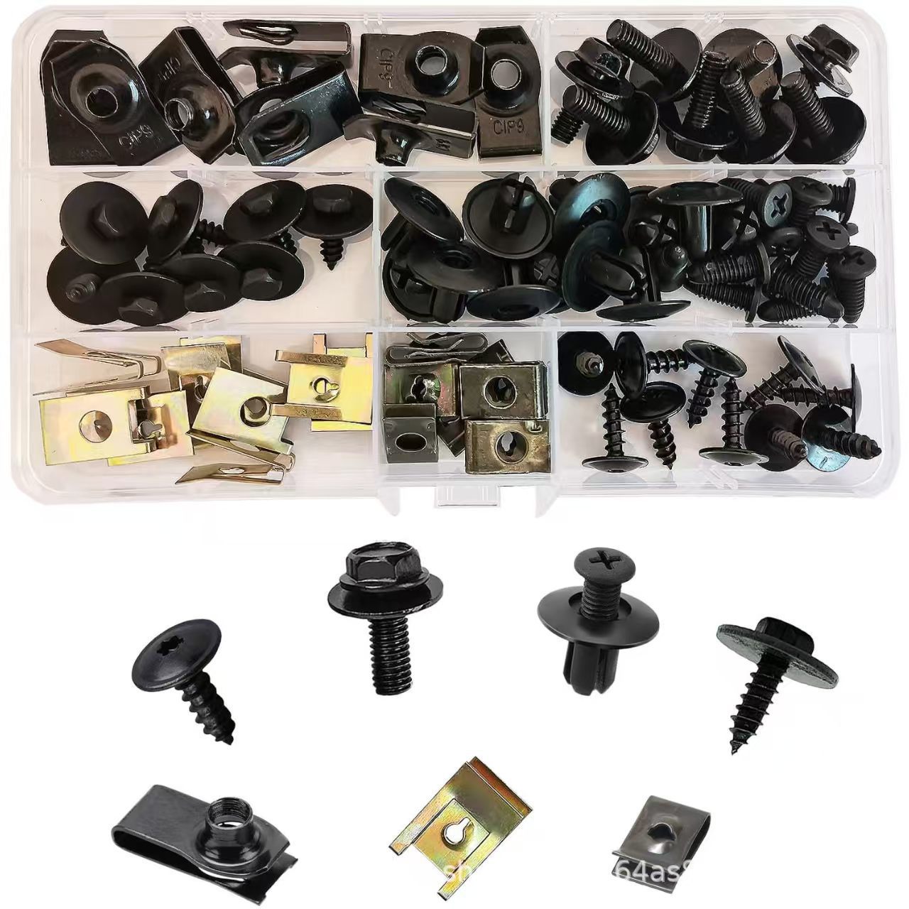 80Pcs Car Clips U-Shaped Fasteners Body Screws Bolts Clip Kit Hood Insulation Cotton Iron Sheet Accessories