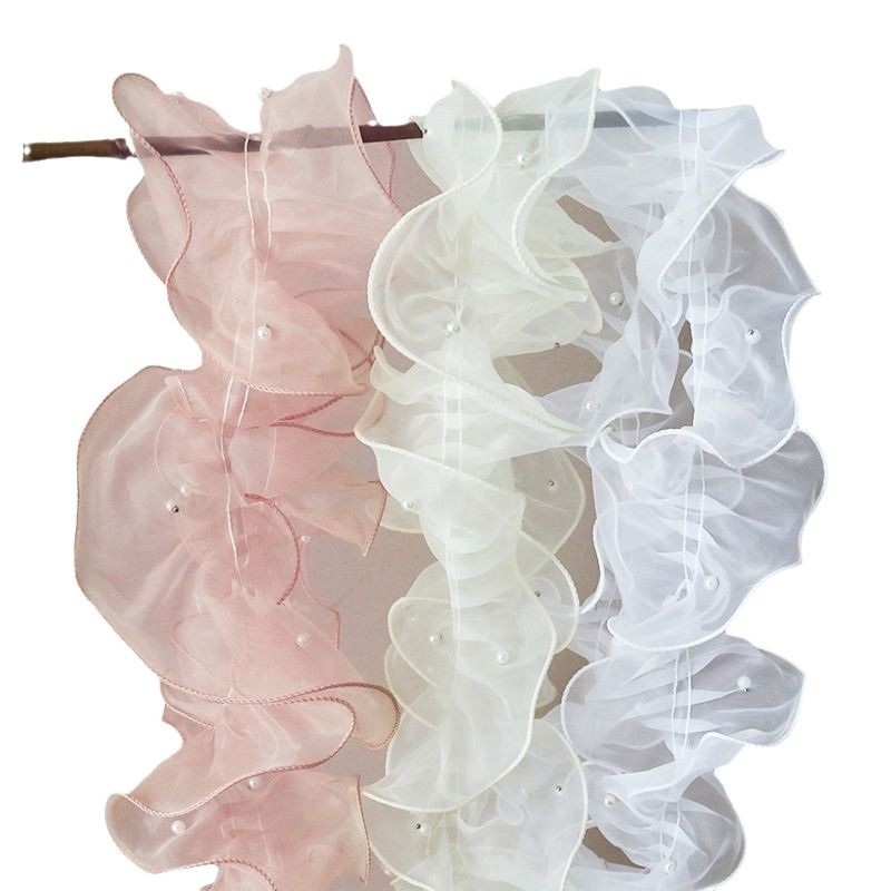 Hilo de borde de hojaldre de perlas, hilo de organza, hilo rizado plisado, textura popular, hilo ondulado, floristería, materiales florales