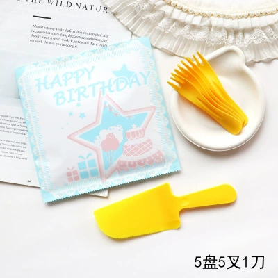 40 sets of pulp trays, disposable knife and fork trays, tableware, birthday cake trays, party, plastic set