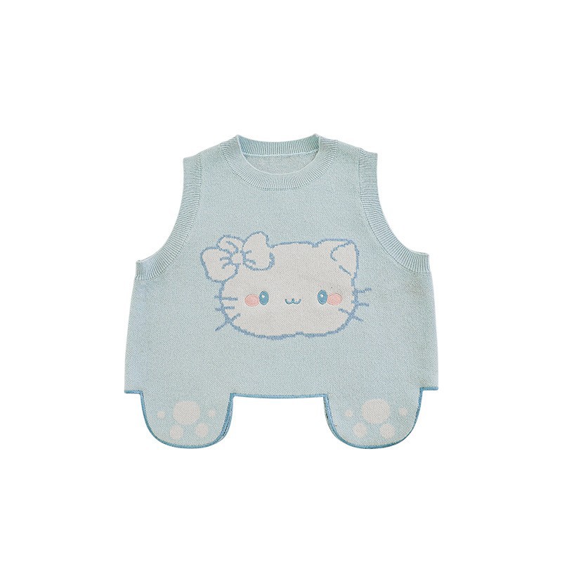 Wulibu una serie de historias de dulces para niñas de otoño Jacquard chaleco sin mangas camisa de collar de collar