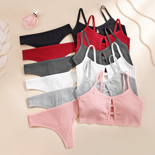 French underwear women's push-up large size bra threaded cotton sports yoga camisole sexy triangle underwear set