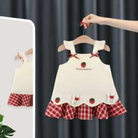 女童夏季连衣裙女宝宝可爱草莓飞袖裙子儿童吊带裙童装衣服5405