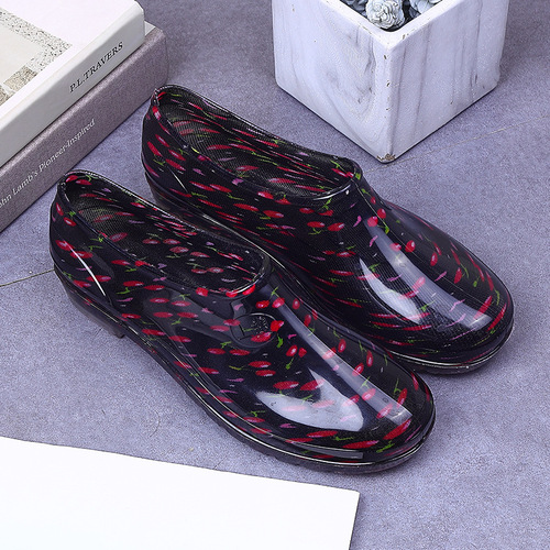 Spring and Autumn Crystal Yuanbao short-tube rain boots for women, low-top non-slip rubber shoes, kitchen flat rain boots, women's work water boots