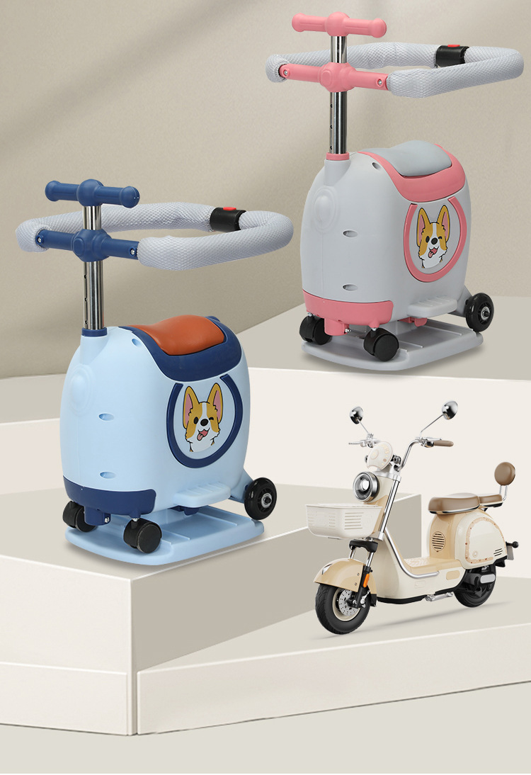 Electric car front child seat can be stored scooter multifunctional baby seat with light music with guardrail