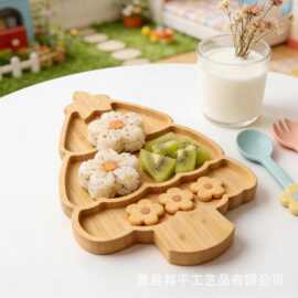 跨境简约竹木树形托盘家用儿童水果辅食盘带手柄实木熟食餐盘