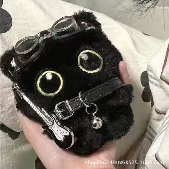 Lindo punk pequeño gato negro muñeca colgante collar de rock guitarra accesorios de peluche regalos de cumpleaños navideños
