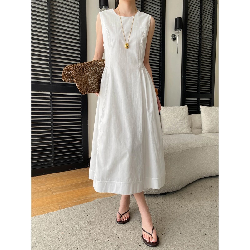 Sinan Comfortable Summer High-End Simple French Style Sleeveless Waist-Cinching Vest Dress Sn8967