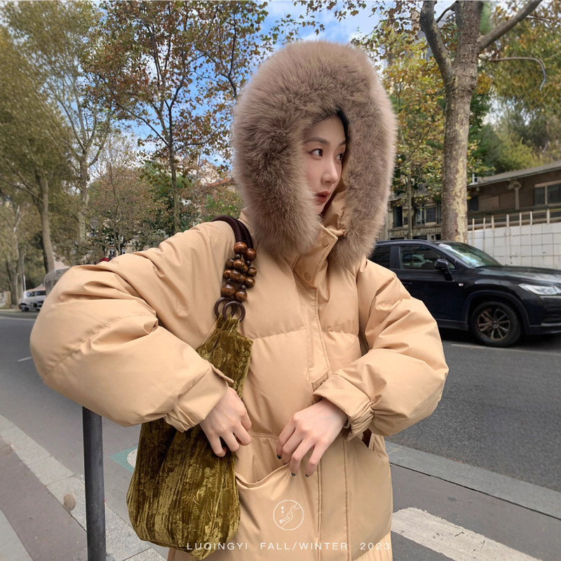 Champs Elysees 90 White Duck down Jacket Women's Mid-Length 2025 Autumn/Winter New Style Fox Fur Collar Loose Thick Coat