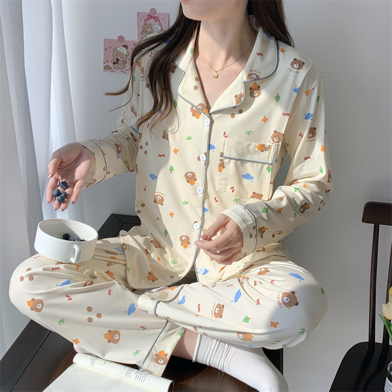 Spring and Autumn Thin Long-Sleeve Pre- and Postpartum Leisure Breastfeeding Maternity Pajamas Set for Women, Cardigan Set Home Wear