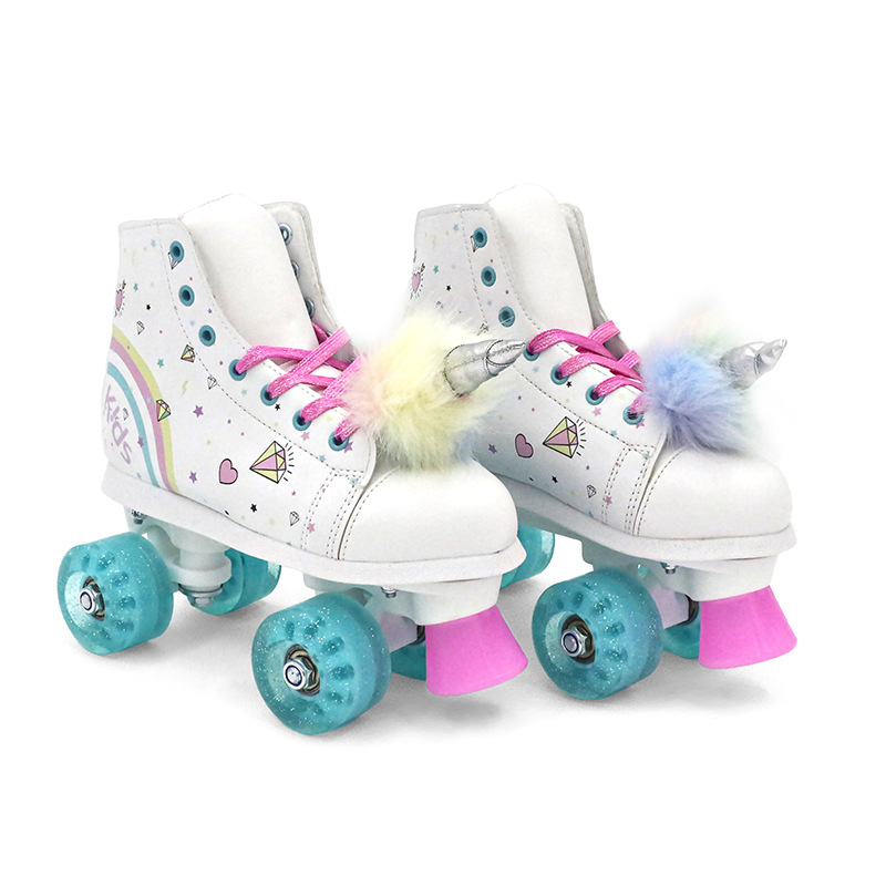 Cross-border men's and women's adjustable double-row roller skates cartoon children's four-wheel roller skates for beginners with front brake roller skates