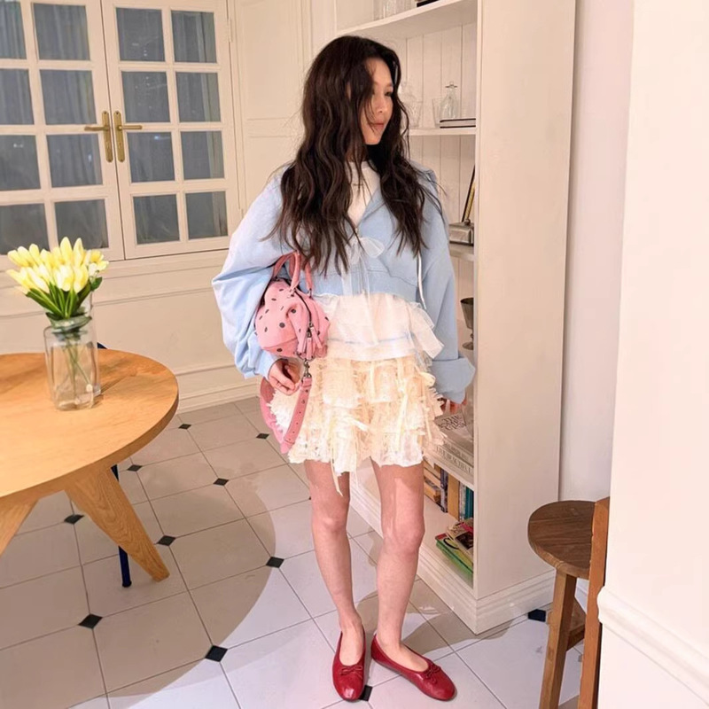 2026 Spring Lace Trim Hooded Sweatshirt Cardigan Casual Sweet Jacket for Women Korea Dongdaemun
