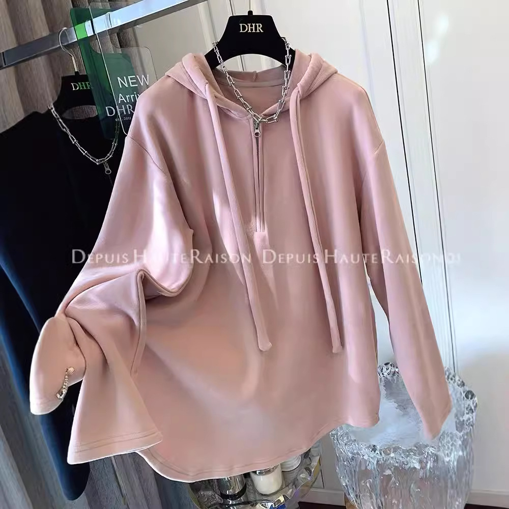 Extra large size fat MM300 kg double-sided velvet hooded sweater women's autumn and winter padded inner long base hoodie