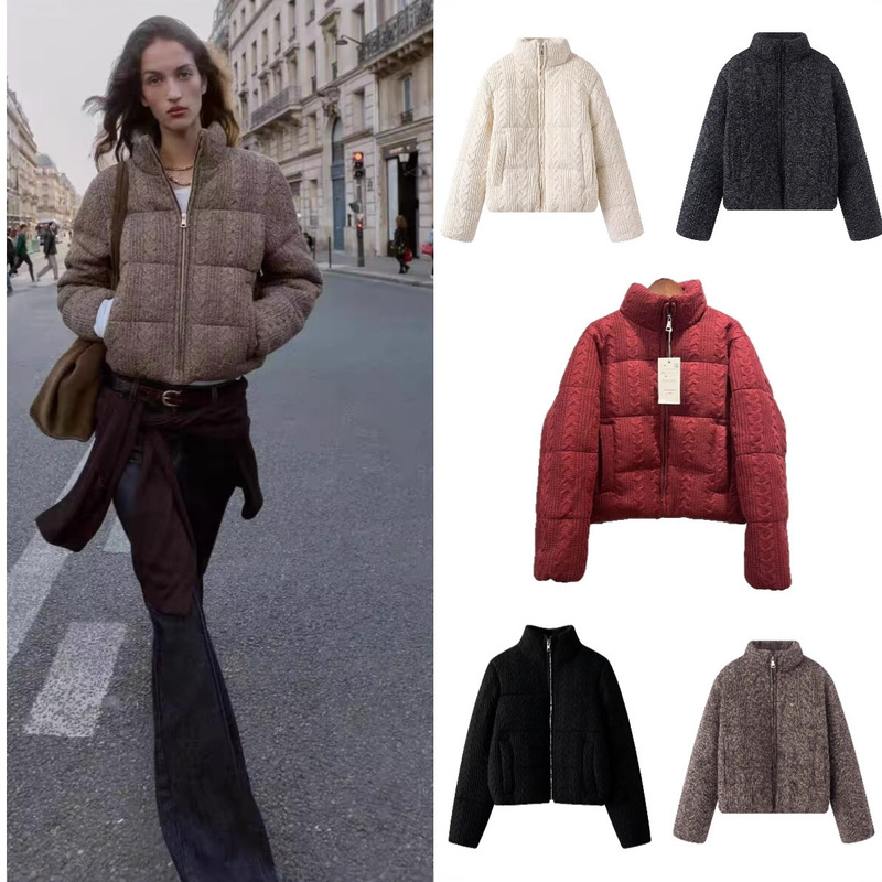 Cross-Border Foreign Trade Spot European and American Style Women's Winter New Fashion Trend Eight-Strand Knitted Warm Thick Jacket
