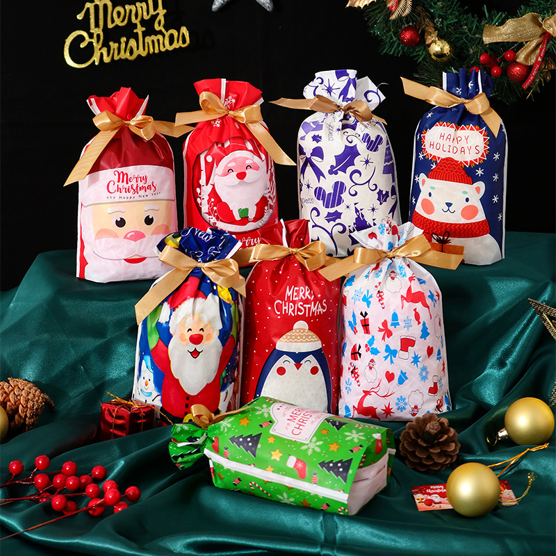 抽绳饼干袋厂家批发跨境圣诞节新年食品包装礼品袋苹果糖果束口袋