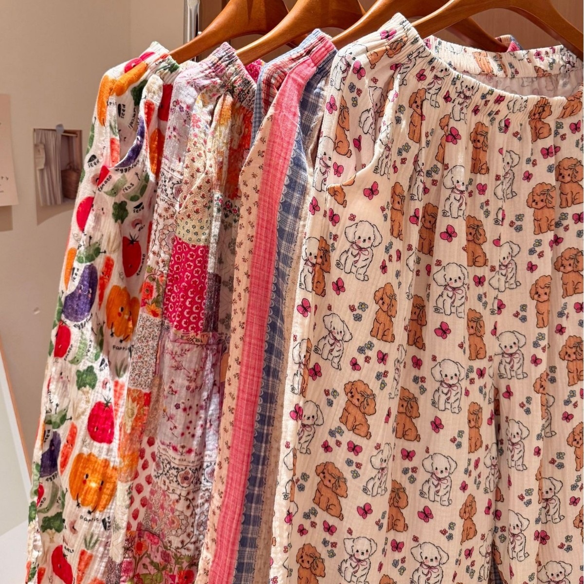 New! Cute cartoon double-layer crinkled fabric pajama pants for women, breathable, casual, versatile home lounge pants