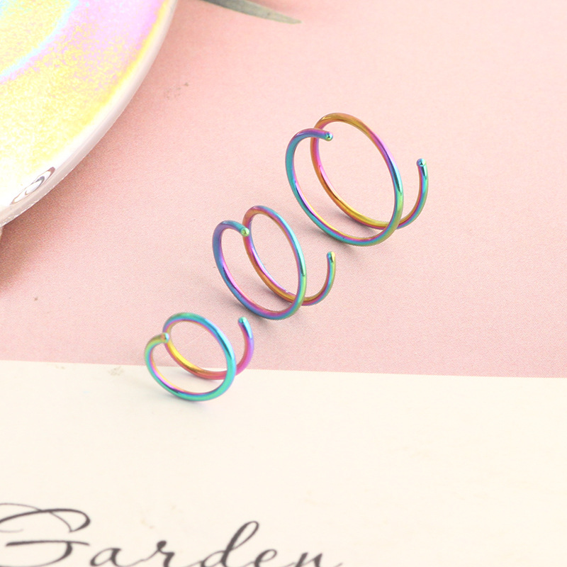 Mason's New 10mm Stainless Steel Spiral Half-Turn Double Hoop Nose Ring Ear Bone Piercing Jewelry detail image 10
