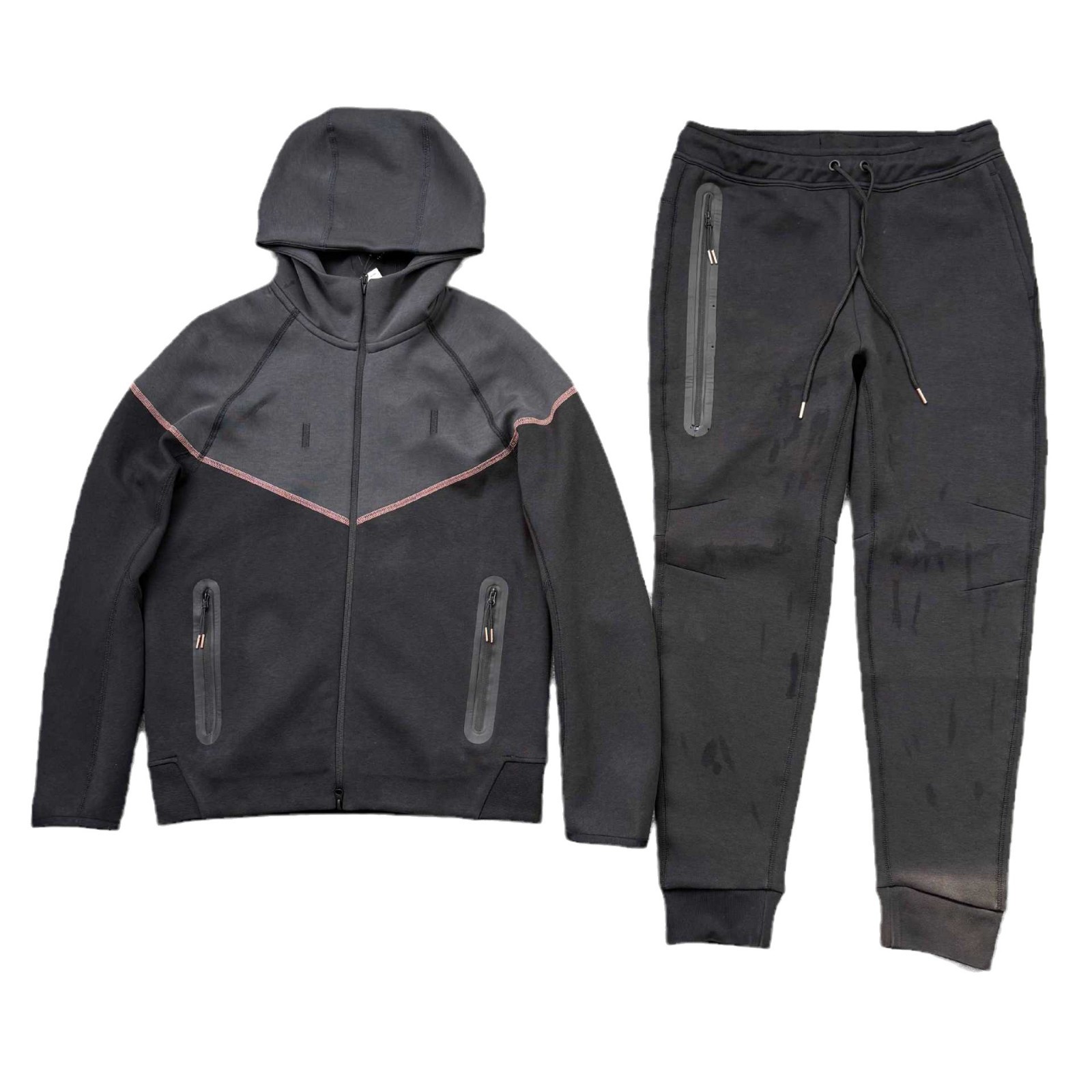 2024 primavera y otoño deportes de ocio con cordón costura de algodón de punto traje de hombre con capucha camisa con cremallera pantalones de goma