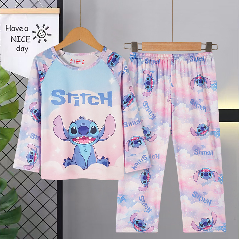 Children's Pajamas Set Thin Summer Spring Autumn Two-Piece Children's New Pajamas Baby Long-Sleeved Trousers Home Clothes