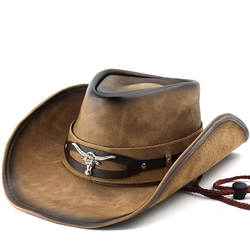 Men's and Women's Large-Brimmed Leather Western Cowboy Hats, Horseback Riding Beach Hats, Sun Hats, Large Head Circumference Hats, High-End Hats in Stock