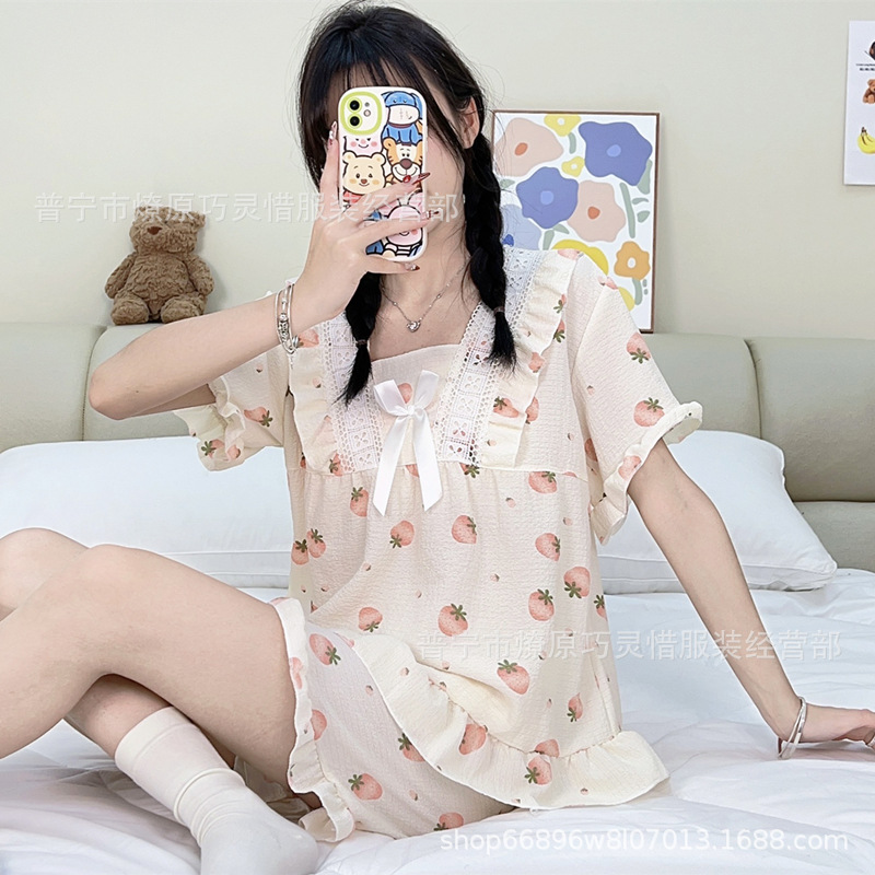 Princess Wind Pijamas verano 2024 nuevo estilo puro deseo de estilo medio largo in-hinge pijama ropa doméstica mujer