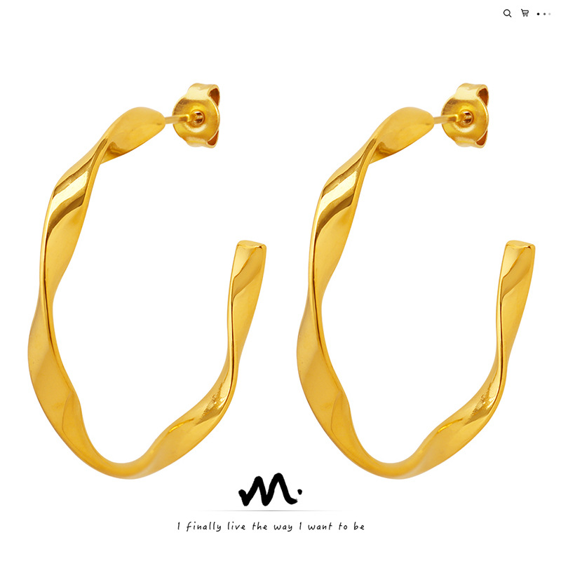 Pendientes de línea retorcida de diseñador romano diseño personalizado pendientes de temperamento versátil de tipo C pendientes de oro de 18k chapado en acero de titanio