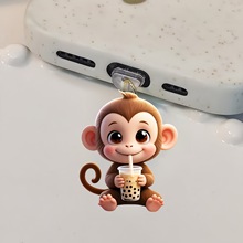 2D 可爱奶茶猴 跨境爆款亚克力手机防尘塞挂饰吊坠Type-C