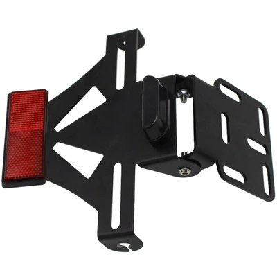 Motorcycle modification accessories license plate frame multi-function adjustable bracket rear license plate bracket with LED license plate light (License plate holder/license plate holder) - black