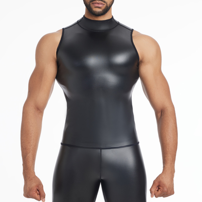 Hombre guapo chaqueta de cuero 2024 nuevo abrigo de cuello de pie delgado, locomotora transfronteriza europea y americana hombre duro chaleco de cuero PU