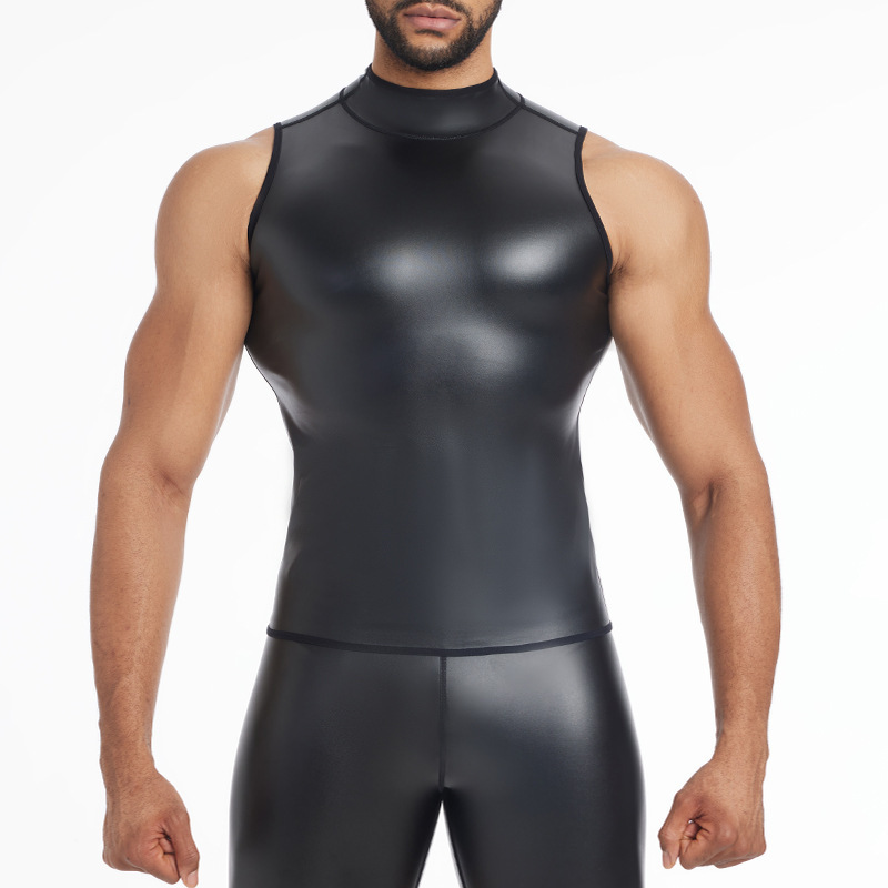 Handsome Leather Men's 2024 New Slim-fit Vertical Collar Leather Jacket European and American Cross-border Motorcycle Tough Guy Men's PU Leather Vest