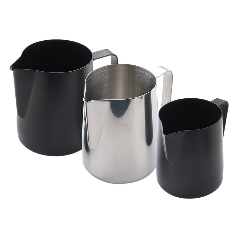 Чашка для латте-арта из нержавеющей стали, чёрная, с зеркальной полировкой, для взбивания молока, с тефлоновым покрытием, с заострённым носиком
