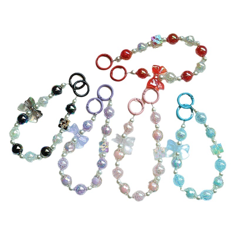 Nuevo color plateado explosión con cuentas de teléfono móvil cadena colgante pequeño fresco Arco de corte colorido cuentas llavero joyería colgante