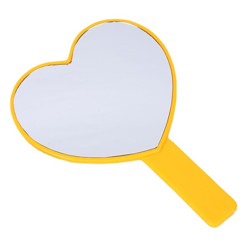 Venta al por mayor Chicas lindo en forma de corazón espejo de maquillaje portátil conveniente espejo de mango simple irregular espejo de vestidor de un solo lado
