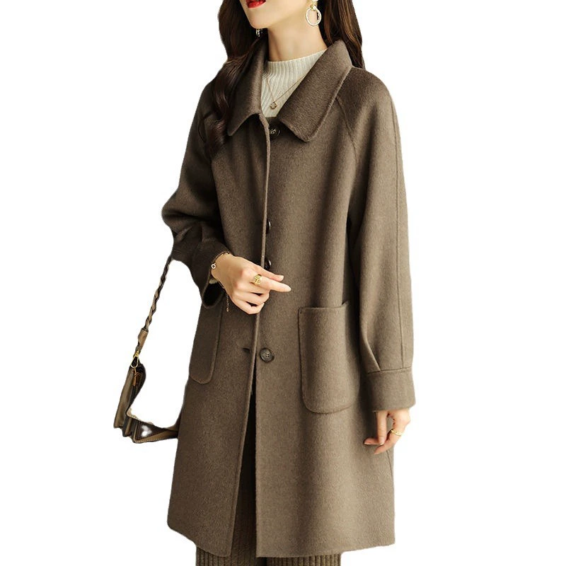 Woolen coat, demi-season long jacket, for teenagers, increased thickness, Korean style, mid-length