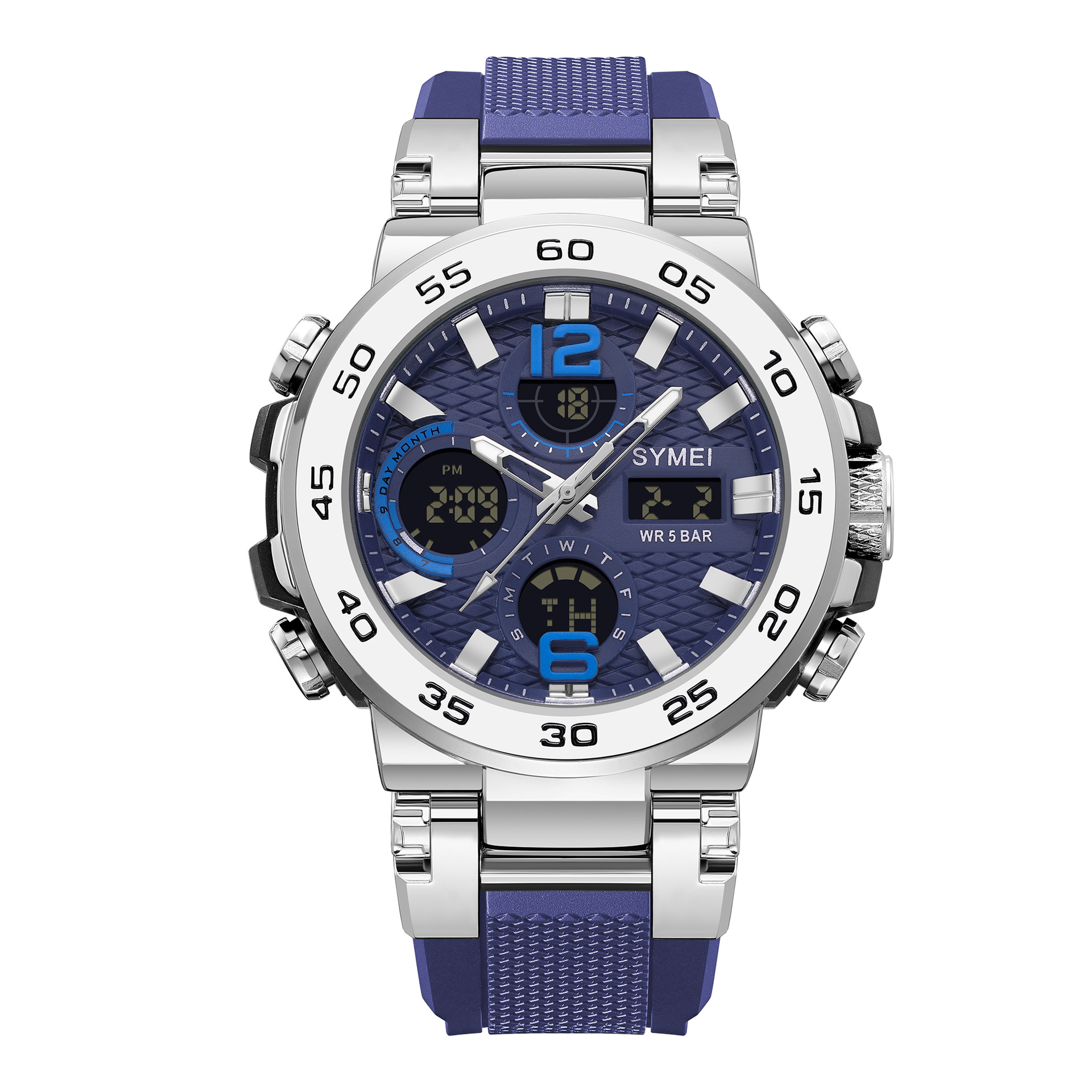 Cross-Border Fashion New Product Dual Display Multi-Functional Silicone High-Value Calendar Luminous Sports and Leisure Waterproof Men's Watch