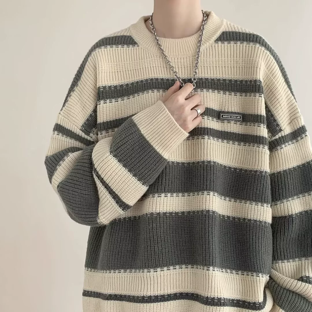 Демисезонный свитер, японская ретро вязаная куртка, круглый ворот, oversize