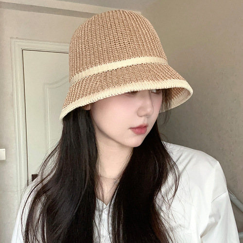 Straw bucket hat women's summer thin hollow fisherman hat without makeup to cover face and sun protection fashion outdoor beach straw hat